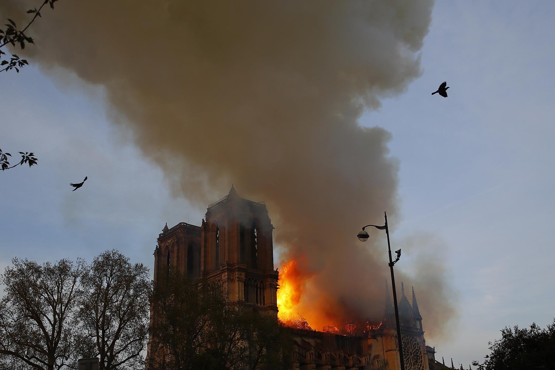 Notre Dame Cathedral is burning in Paris on Monday, April 15, 2019. (AP Photo / Francois Mori)