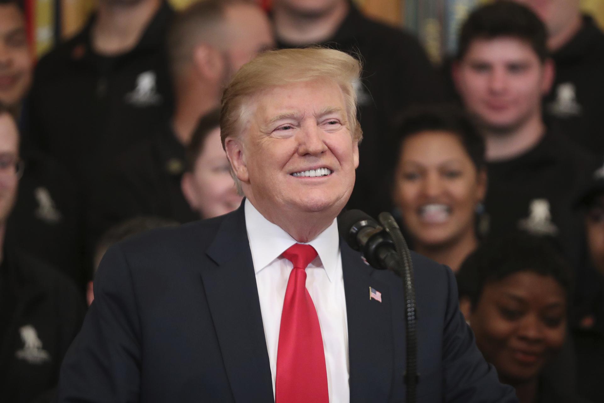 President Donald Trump speaks at a Wounded Warrior Project Soldier Ride event in the East Room of the White House, Thursday, April 18, 2019, in Washington. (AP Photo / Andrew Harnik)