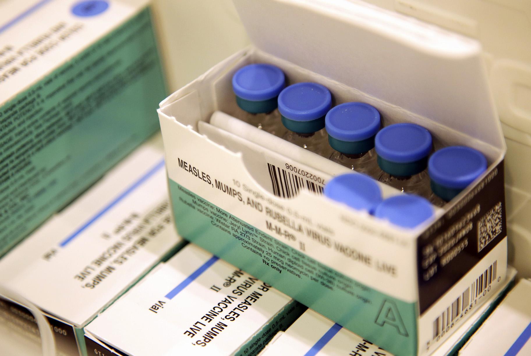 In this March 27, 2019, file photo, measles, mumps and rubella vaccines sit in a cooler at the Rockland County Health Department in Pomona, N.Y. (AP Photo / Seth Wenig, File)