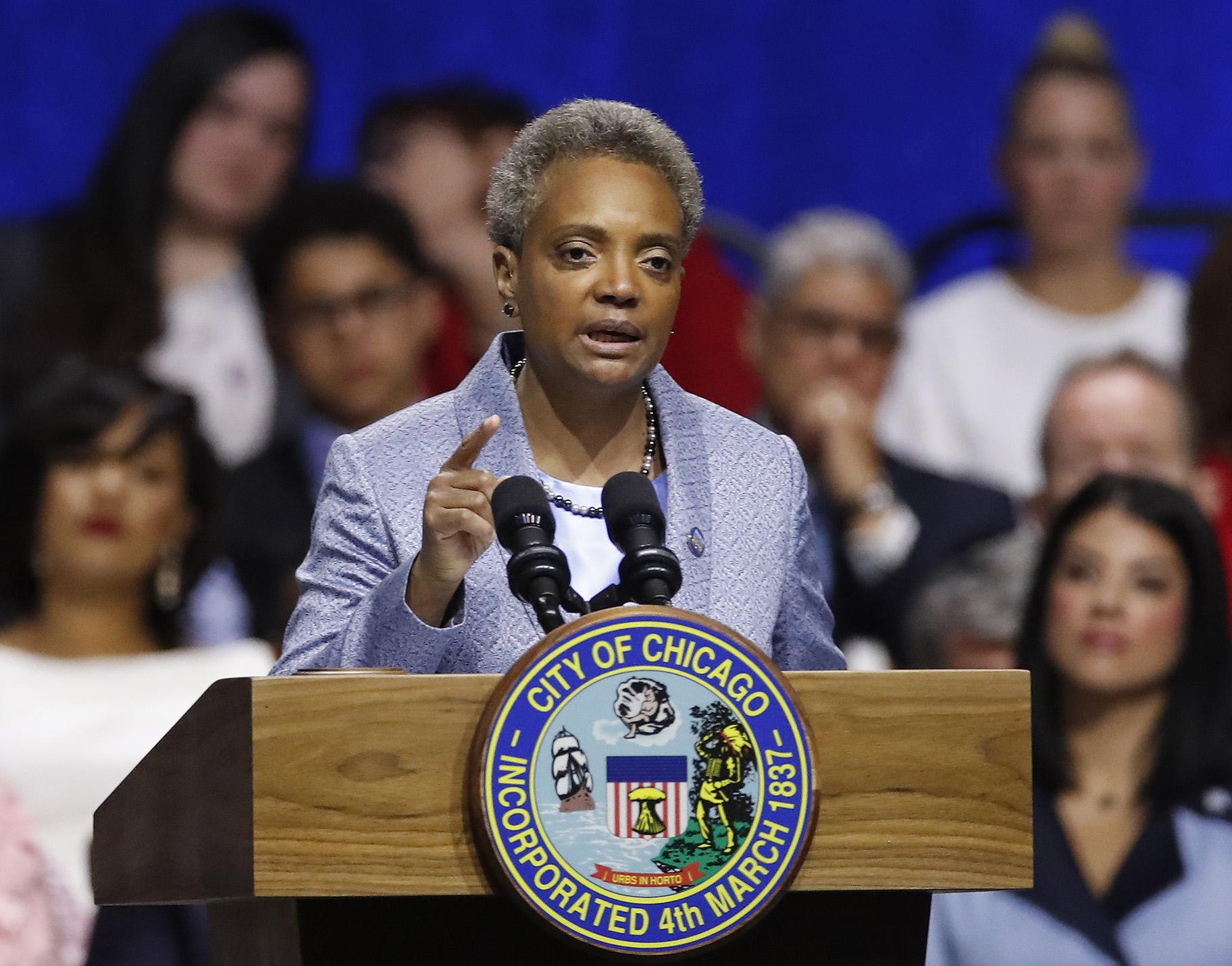 Chicago Mayor Lori Lightfoot speaks during her inauguration ceremony at Wintrust Arena on Monday, May 20, 2019. (AP Photo / Jim Young)