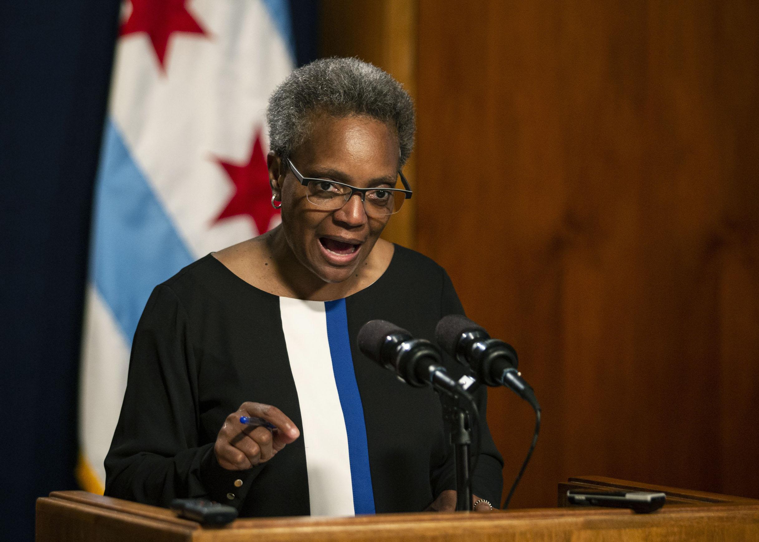 Chicago Mayor Lori Lightfoot holds a press conference Friday, May 31, 2019 at City Hall to address the federal indictment filed against Ald. Ed Burke and demand he resign immediately. (Ashlee Rezin / Chicago Sun-Times via AP)