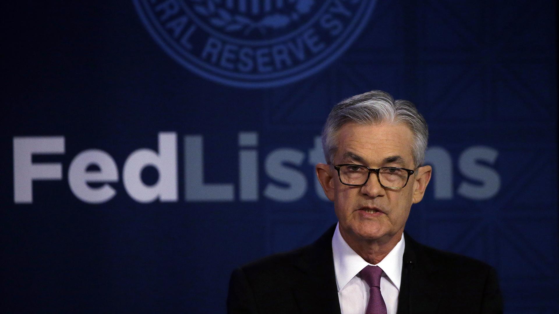 Federal Reserve Chairman Jerome Powell speaks Tuesday, June 4, 2019 at a conference involving its review of its interest-rate policy strategy and communications in Chicago. (AP Photo / Kiichiro Sato)