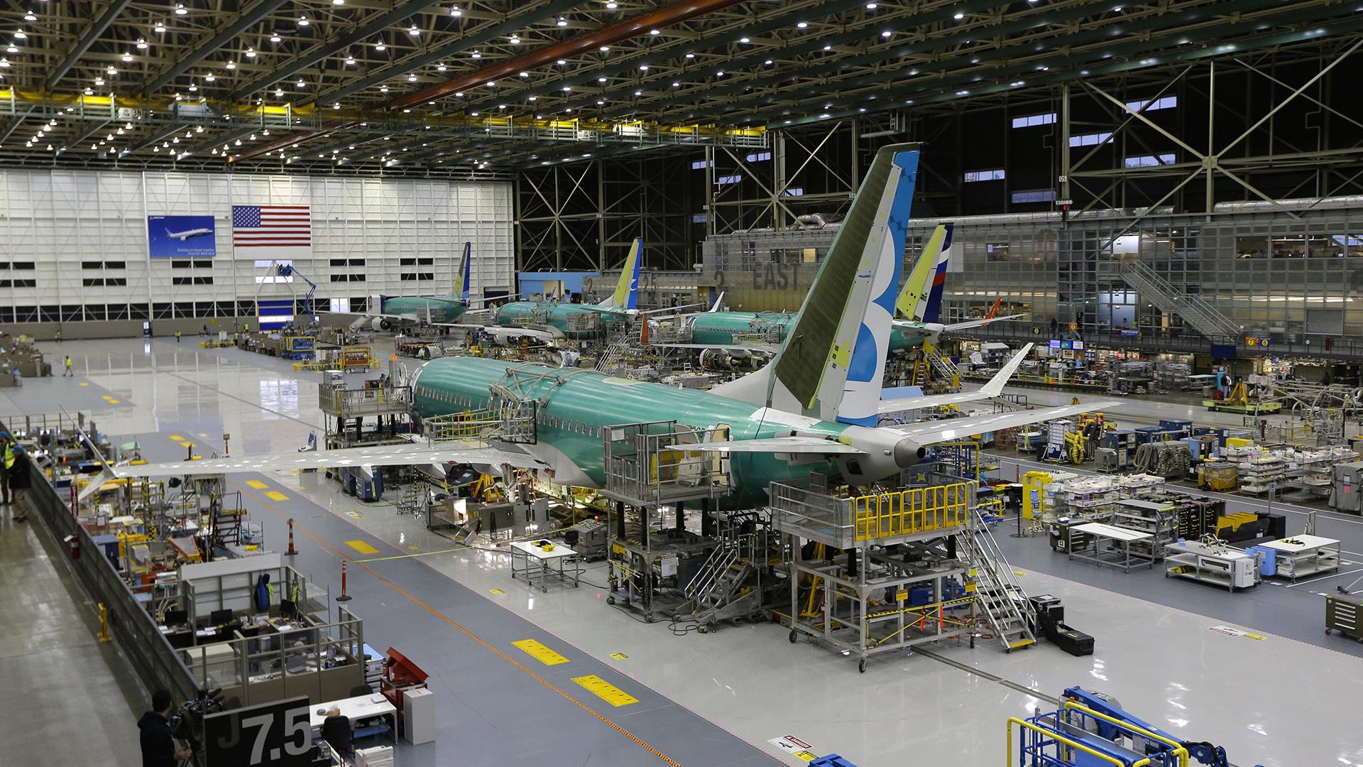 This Dec. 7, 2015, file photo shows the second Boeing 737 MAX airplane being built on the assembly line in Renton, Washington. (AP Photo / Ted S. Warren, File)