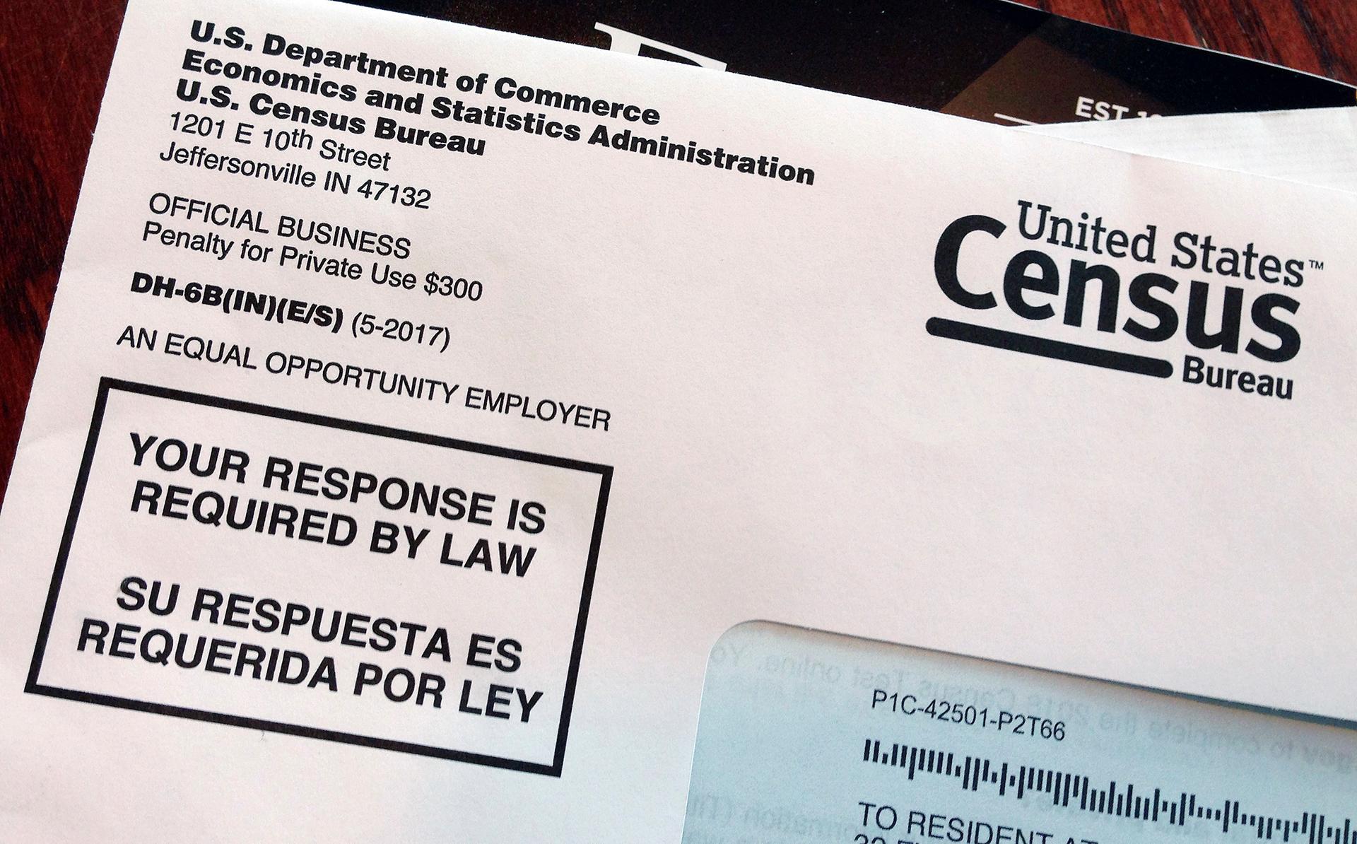 This March 23, 2018, file photo shows an envelope containing a 2018 census letter mailed to a U.S. resident as part of the nation’s only test run of the 2020 Census. Legal wrangling has surrounded the U.S. census count for decades, culminating in this year’s fight over adding a citizenship question. (AP Photo / Michelle R. Smith, File)