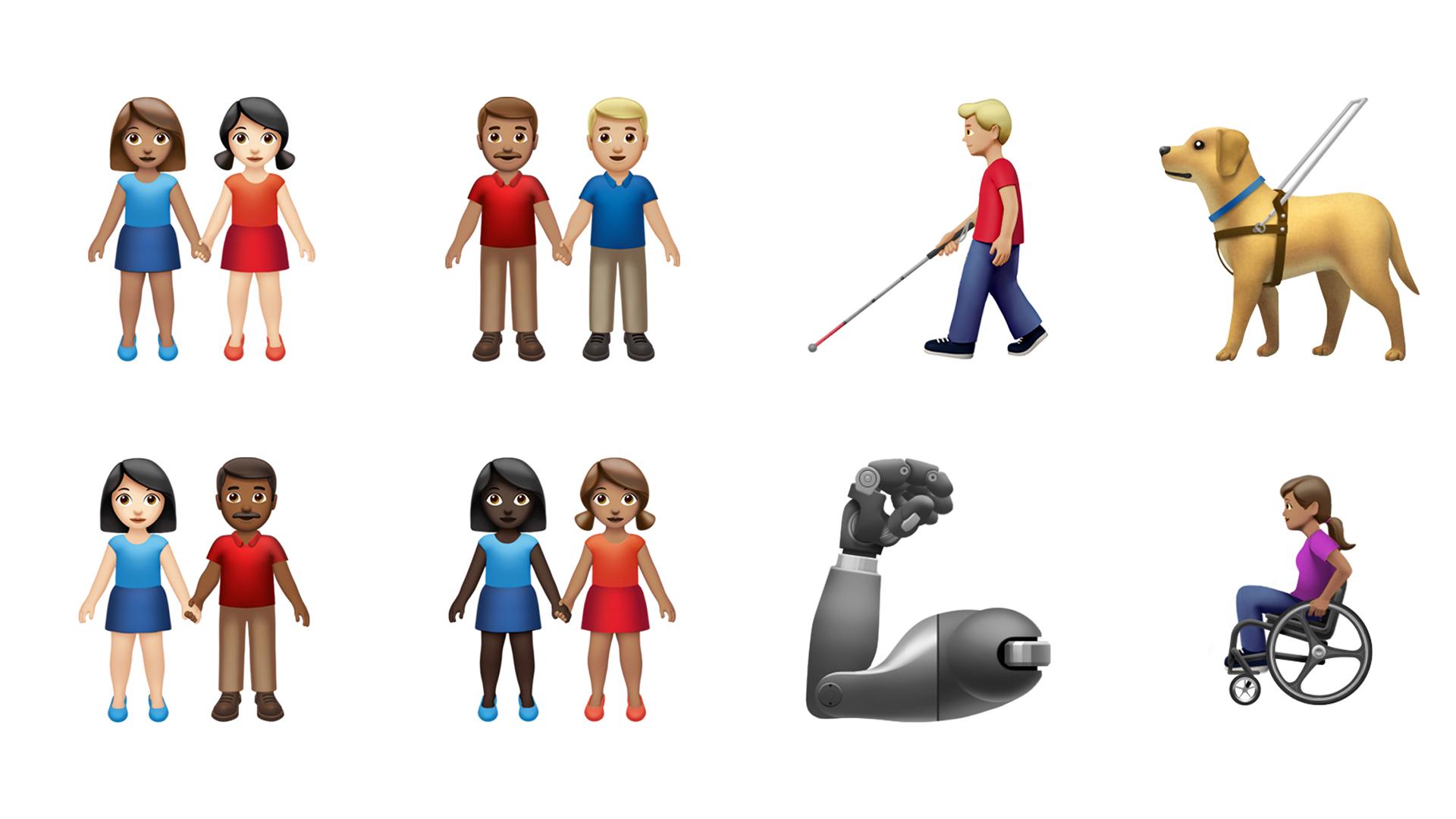 These images provided by Apple shows new emoji released by Apple. (Apple via AP)