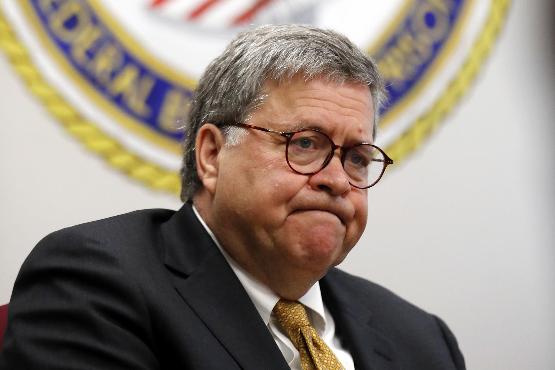 In this July 8, 2019 file photo, Attorney General William Barr speaks during a tour of a federal prison in Edgefield, South Carolina.  (AP Photo / John Bazemore)