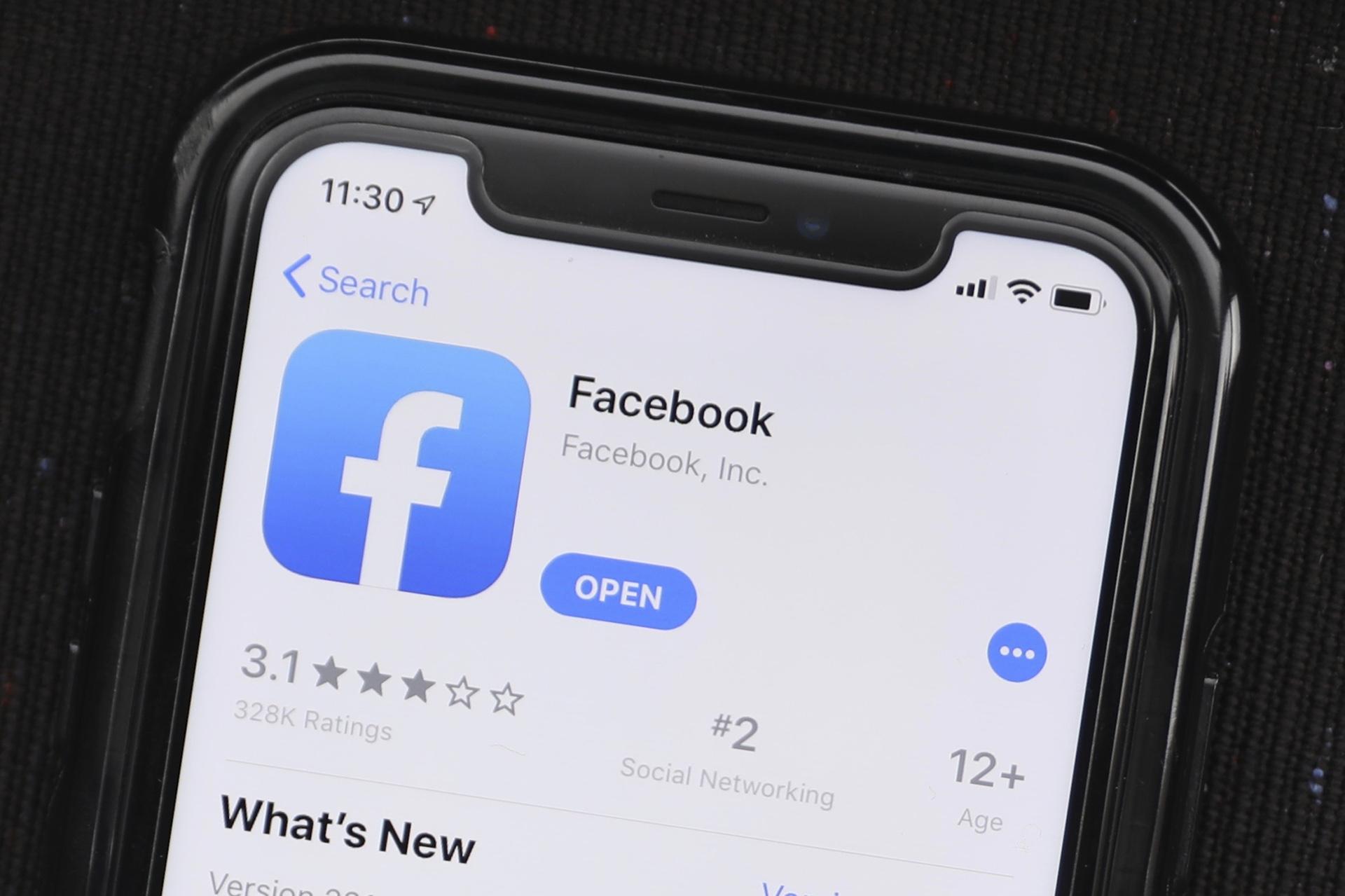 In this July 30, 2019, file photo, the social media application, Facebook is displayed on Apple’s App Store. (AP Photo / Amr Alfiky)