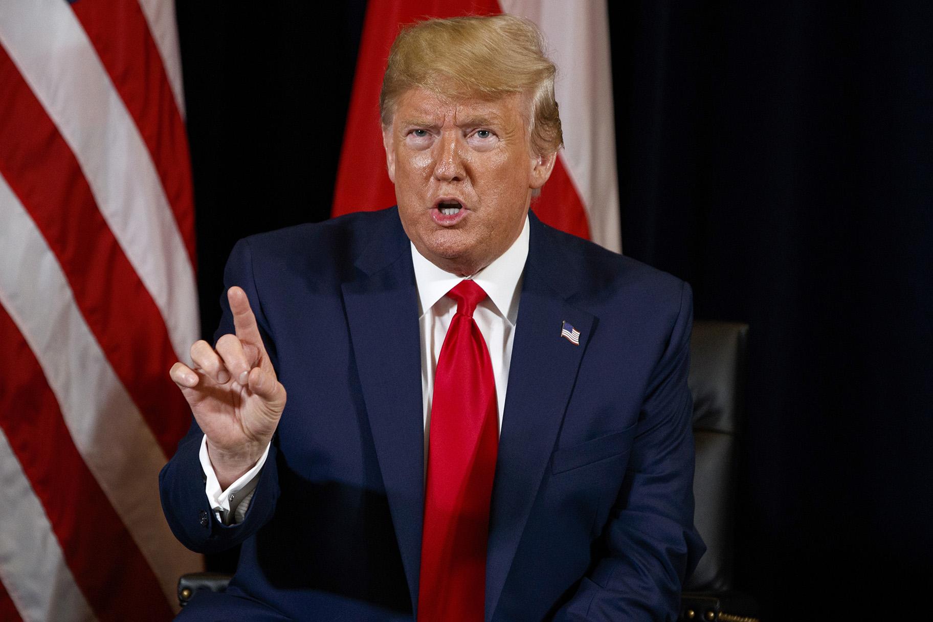 President Donald Trump speaks during a meeting with Polish President Andrzej Duda at the InterContinental Barclay hotel during the United Nations General Assembly on Monday, Sept. 23, 2019, in New York. (AP Photo / Evan Vucci)