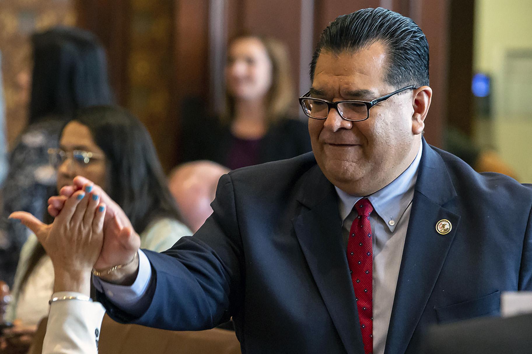 This June 2, 2019 file photo shows Illinois state Sen. Martin Sandoval, D-Chicago, at the Illinois State Capitol in Springfield, Ill. (Justin L. Fowler / The State Journal-Register via AP File)