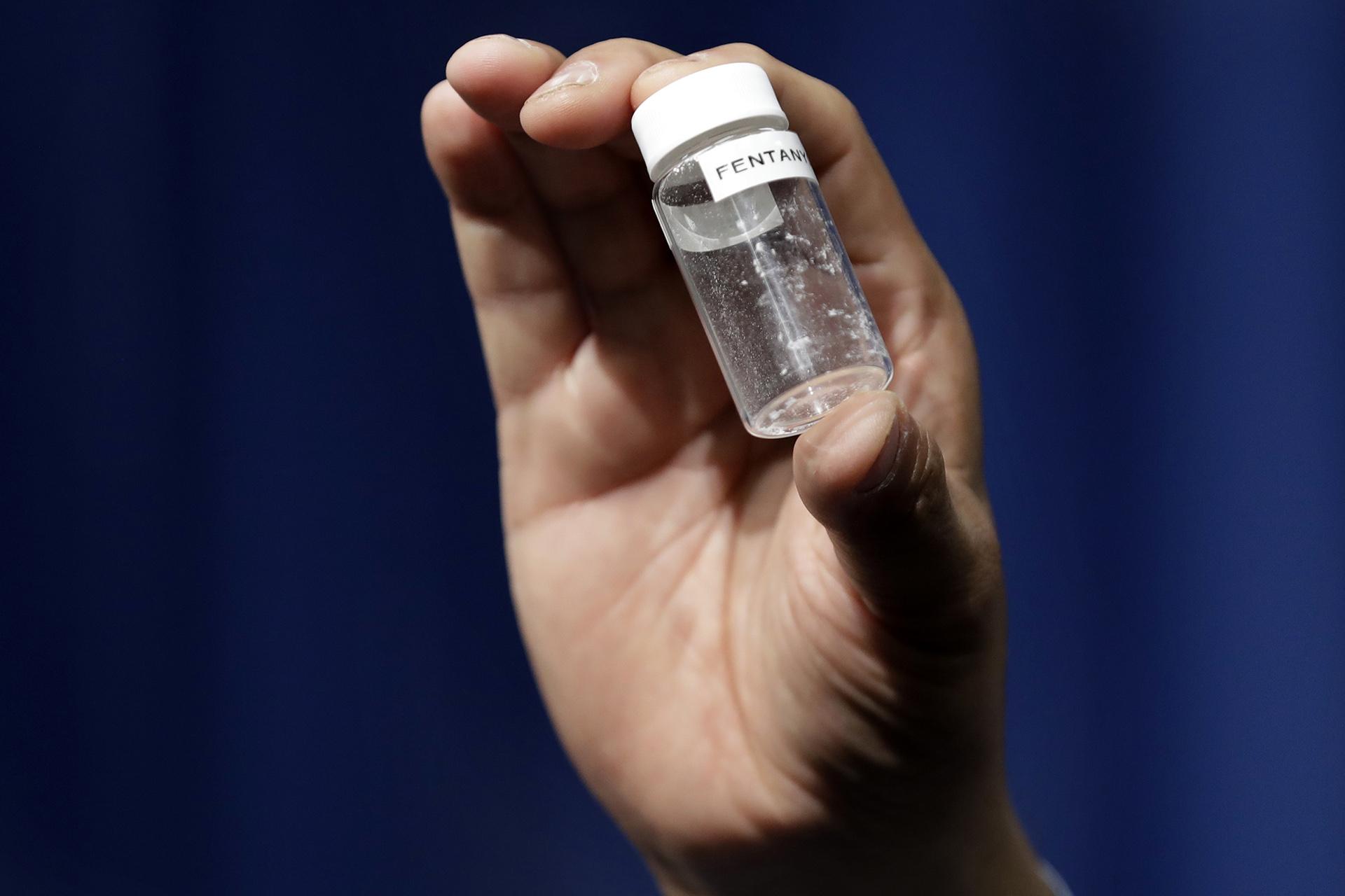 This June 6, 2017 file photo shows an example of the amount of fentanyl that can be deadly after a news conference about deaths from fentanyl exposure, at DEA Headquarters in Arlington, Virginia. (AP Photo / Jacquelyn Martin, File)