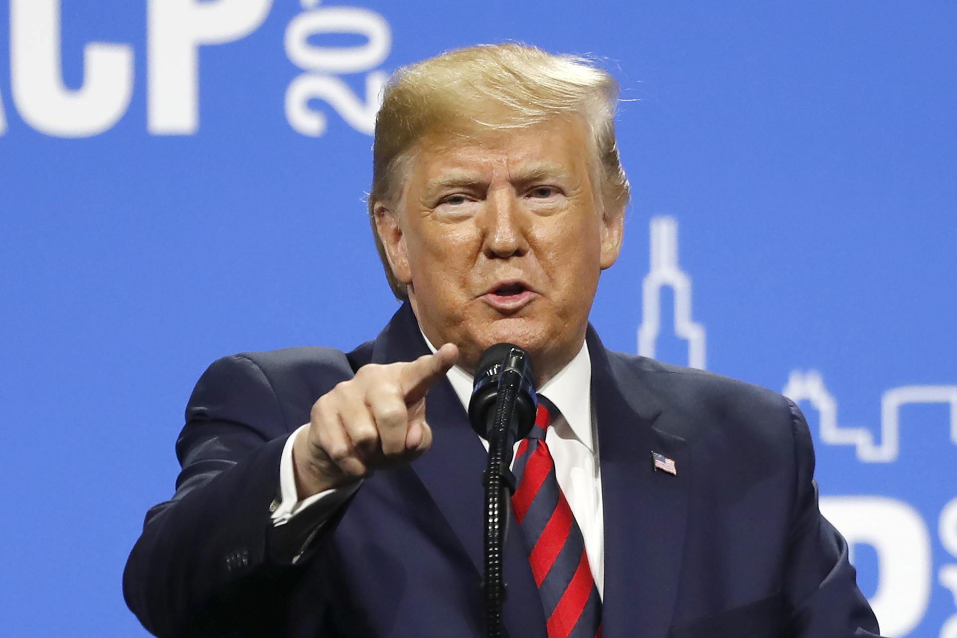 President Donald Trump speaks at the International Association of Chiefs of Police Convention Monday, Oct. 28, 2019, in Chicago. (AP Photo / Charles Rex Arbogast)