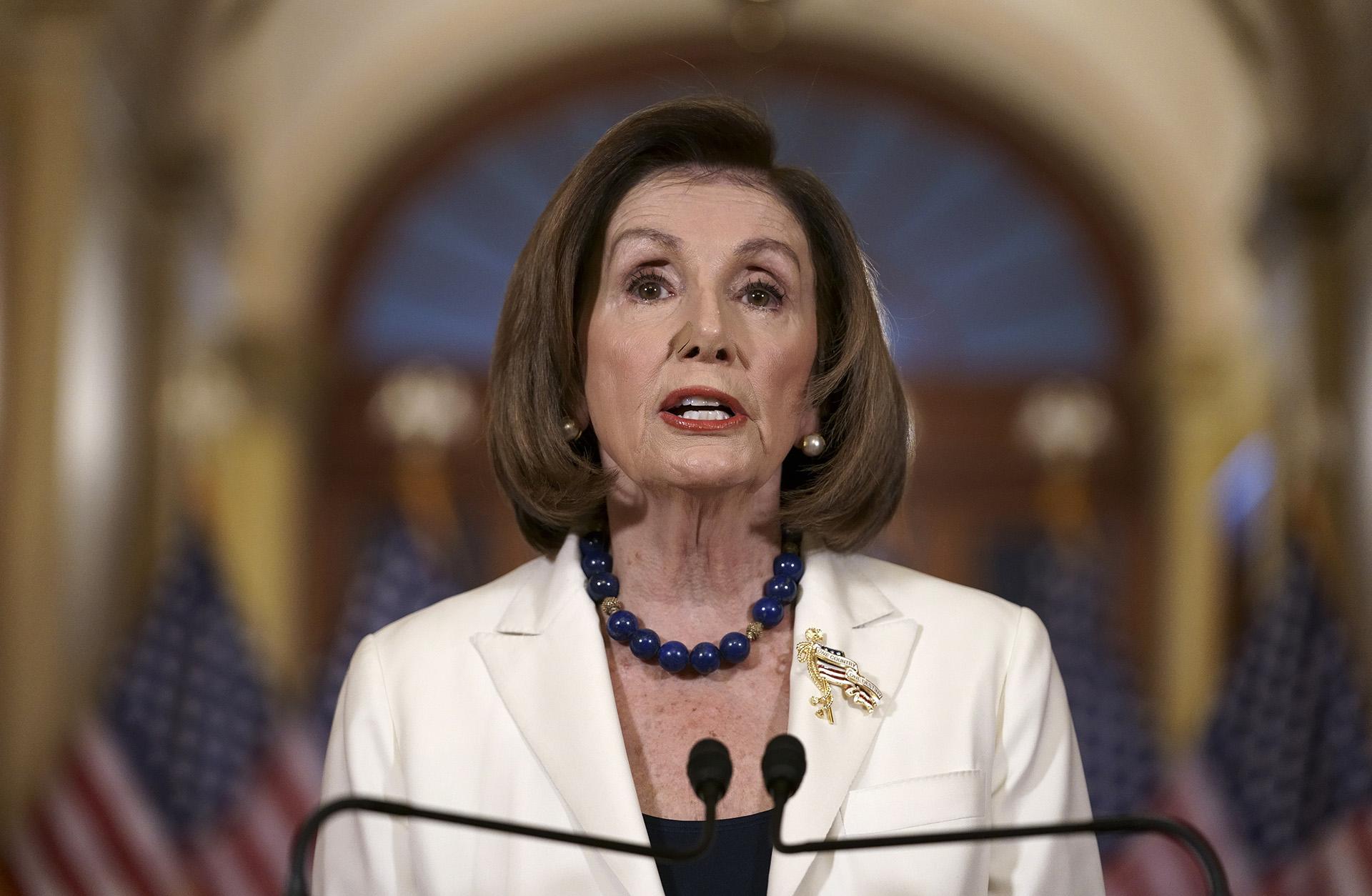 Speaker of the House Nancy Pelosi, D-Calif., makes a statement at the Capitol in Washington, Thursday, Dec. 5, 2019. Pelosi says the House is drafting articles of impeachment against President Donald Trump.   (AP Photo / J. Scott Applewhite)