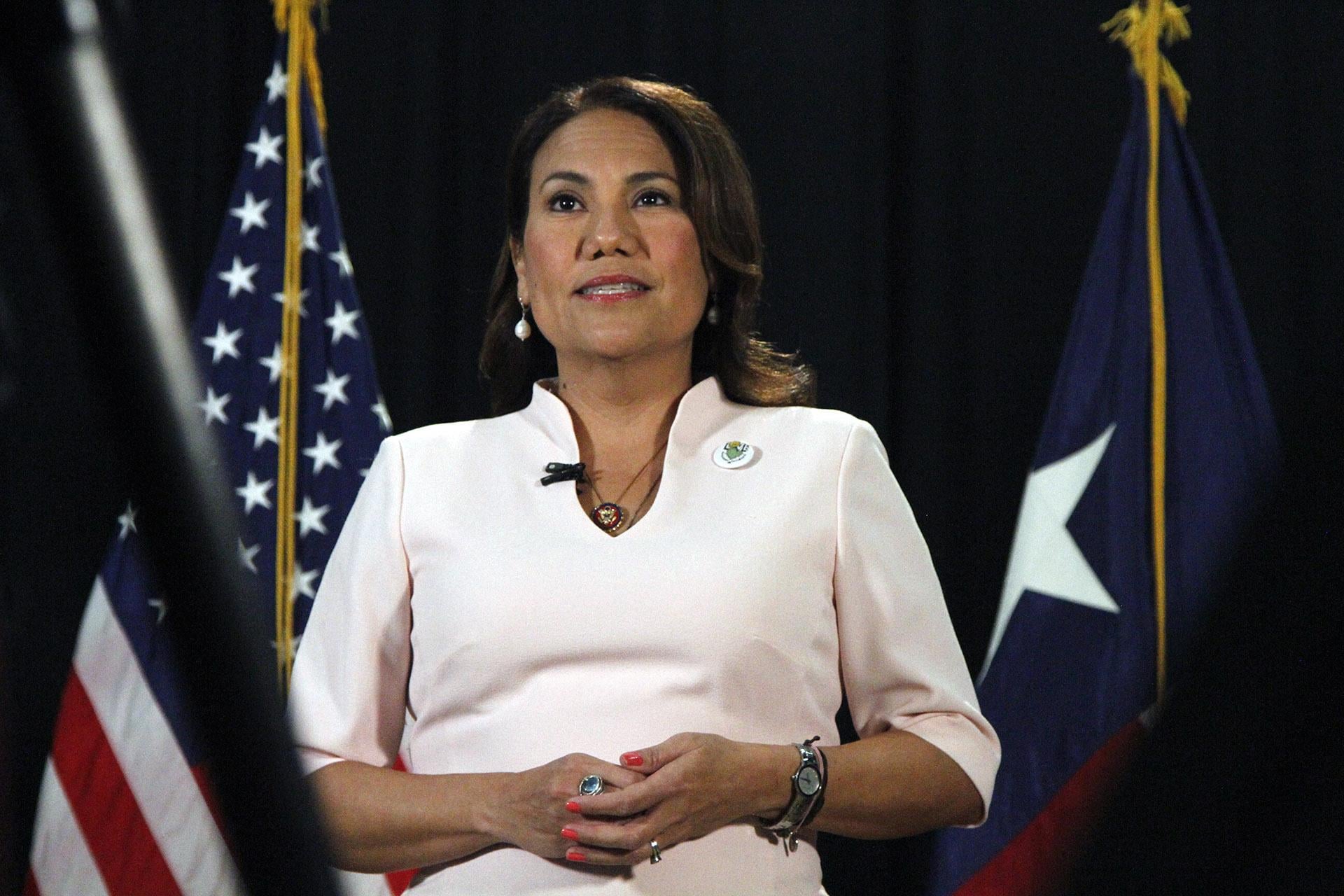 Rep. Veronica Escobar, D-Texas, speaks as she records a Spanish-language response to President Donald Trump’s State of the Union address on Tuesday, Feb. 4, 2020, in El Paso, Texas. (AP Photo / Cedar Attanasio)