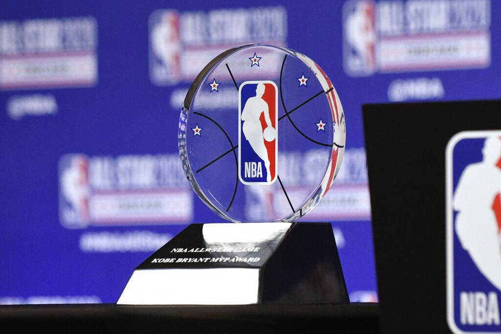 The NBA All-Star Game Kobe Bryant MVP Award is displayed during a news conference Saturday, Feb. 15, 2020, in Chicago. (AP Photo / David Banks)