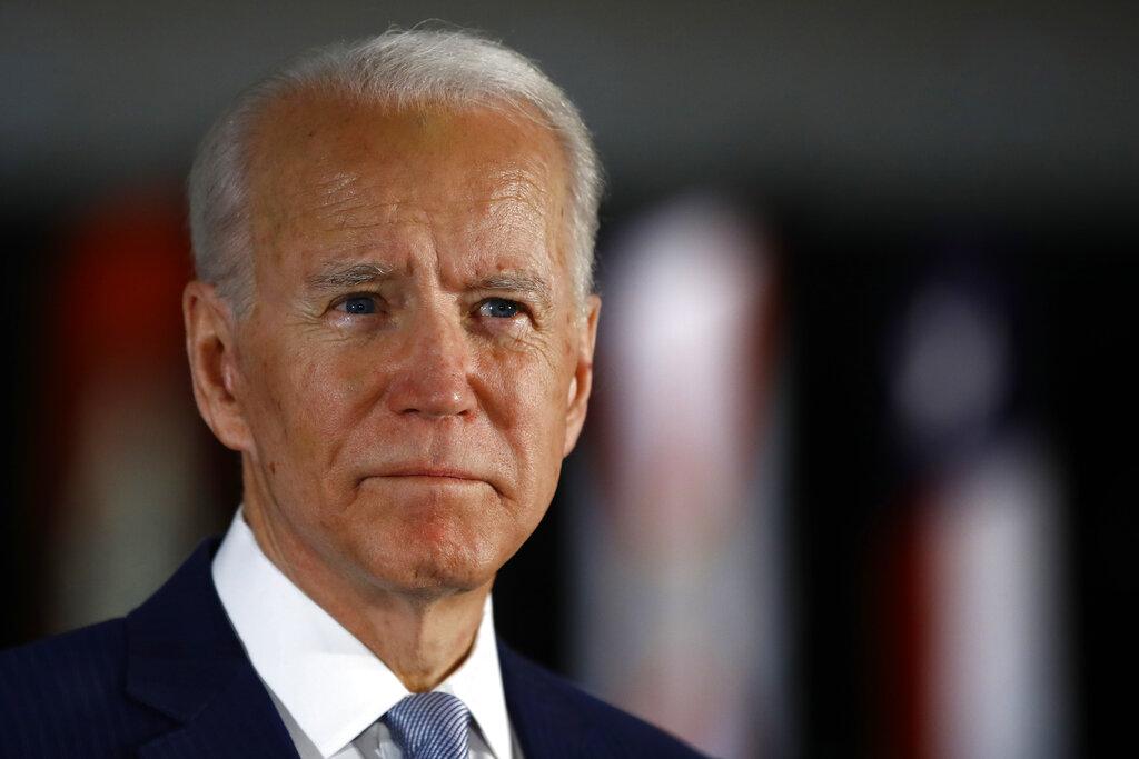 Democratic presidential candidate former Vice President Joe Biden speaks to members of the press at the National Constitution Center in Philadelphia, Tuesday, March 10, 2020. (AP Photo / Matt Rourke)