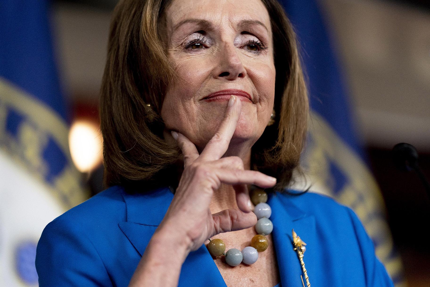House Speaker Nancy Pelosi of Calif. reacts as she listens to a question from a reporter during her weekly press briefing on Capitol Hill, Thursday, Sept. 30, 2021, in Washington. (AP Photo / Andrew Harnik)