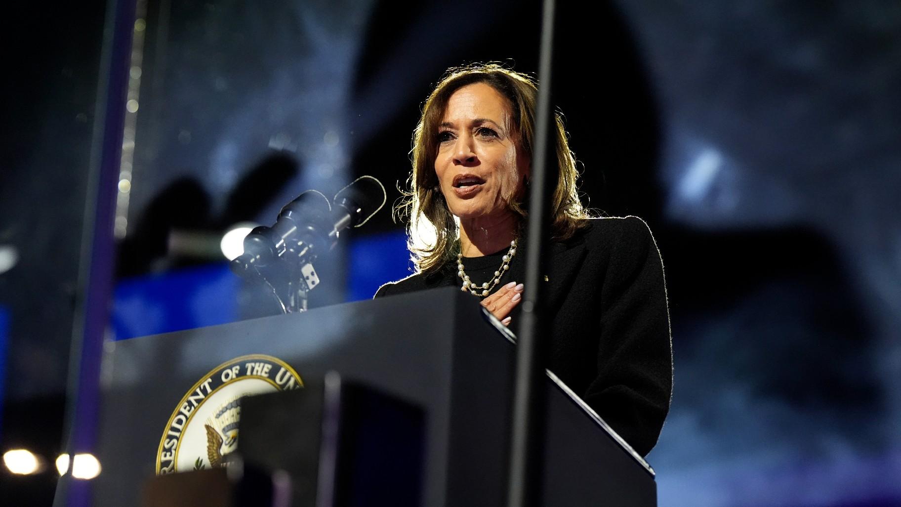 Democratic presidential nominee Vice President Kamala Harris speaks during a campaign rally outside the Philadelphia Museum of Art, Monday, Nov. 4, 2024, in Philadelphia. (Jacquelyn Martin / AP Photo)