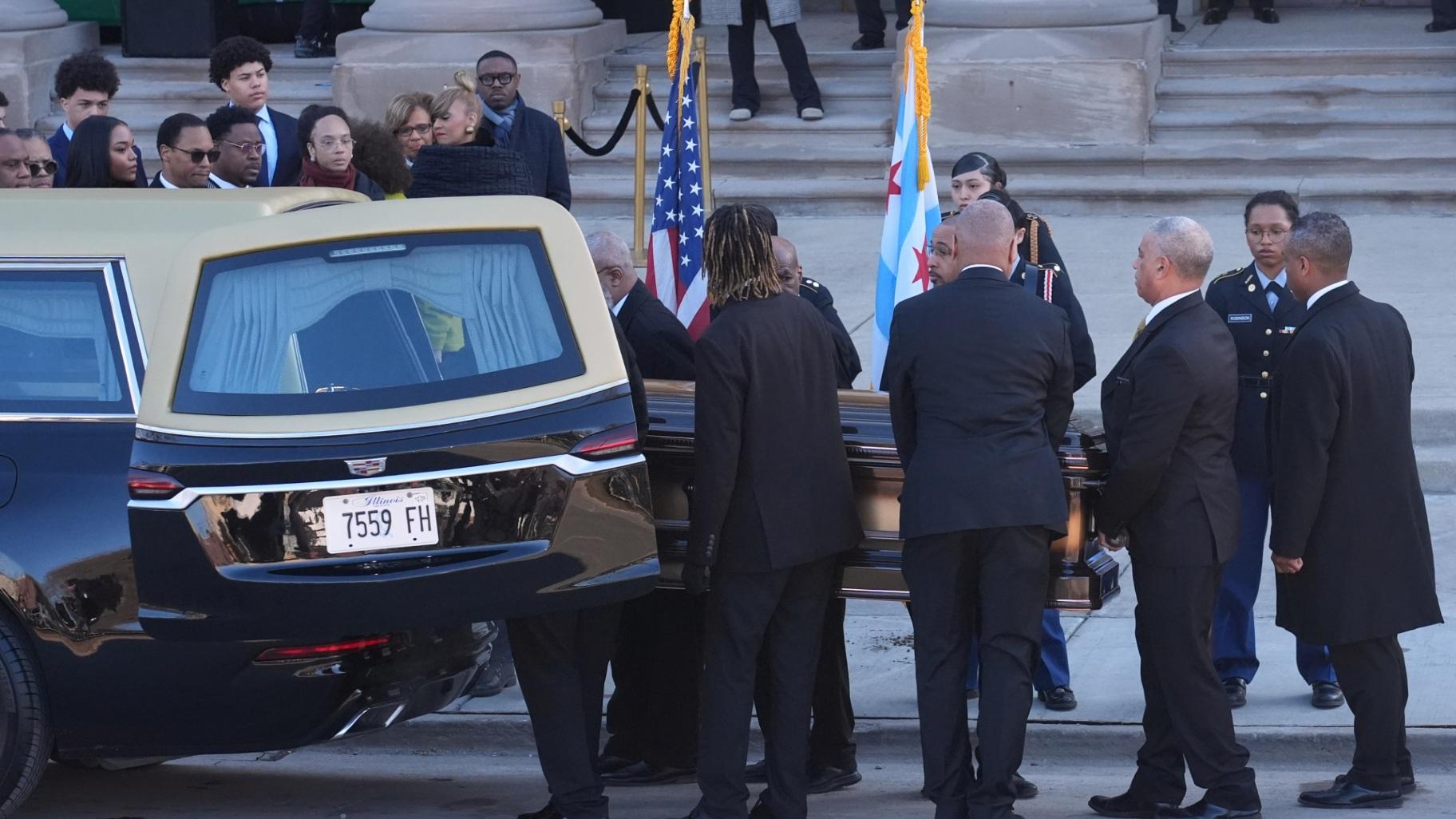 The casket with Reverend Jesse Jackson arrives before a public visitation at Rainbow/PUSH Coalition in Chicago, Thursday, Feb. 26, 2026. (AP Photo / Nam Y. Huh)