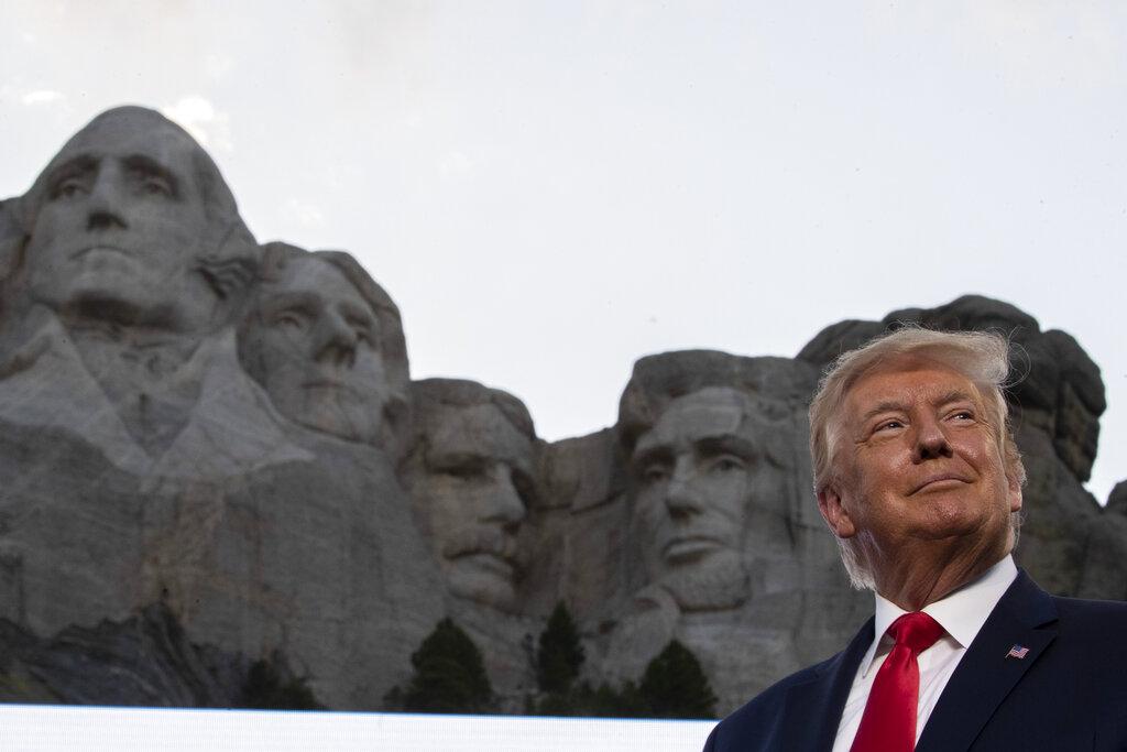 President Donald Trump smiles at Mount Rushmore National Memorial, Friday, July 3, 2020, near Keystone, S.D. (AP Photo / Alex Brandon)