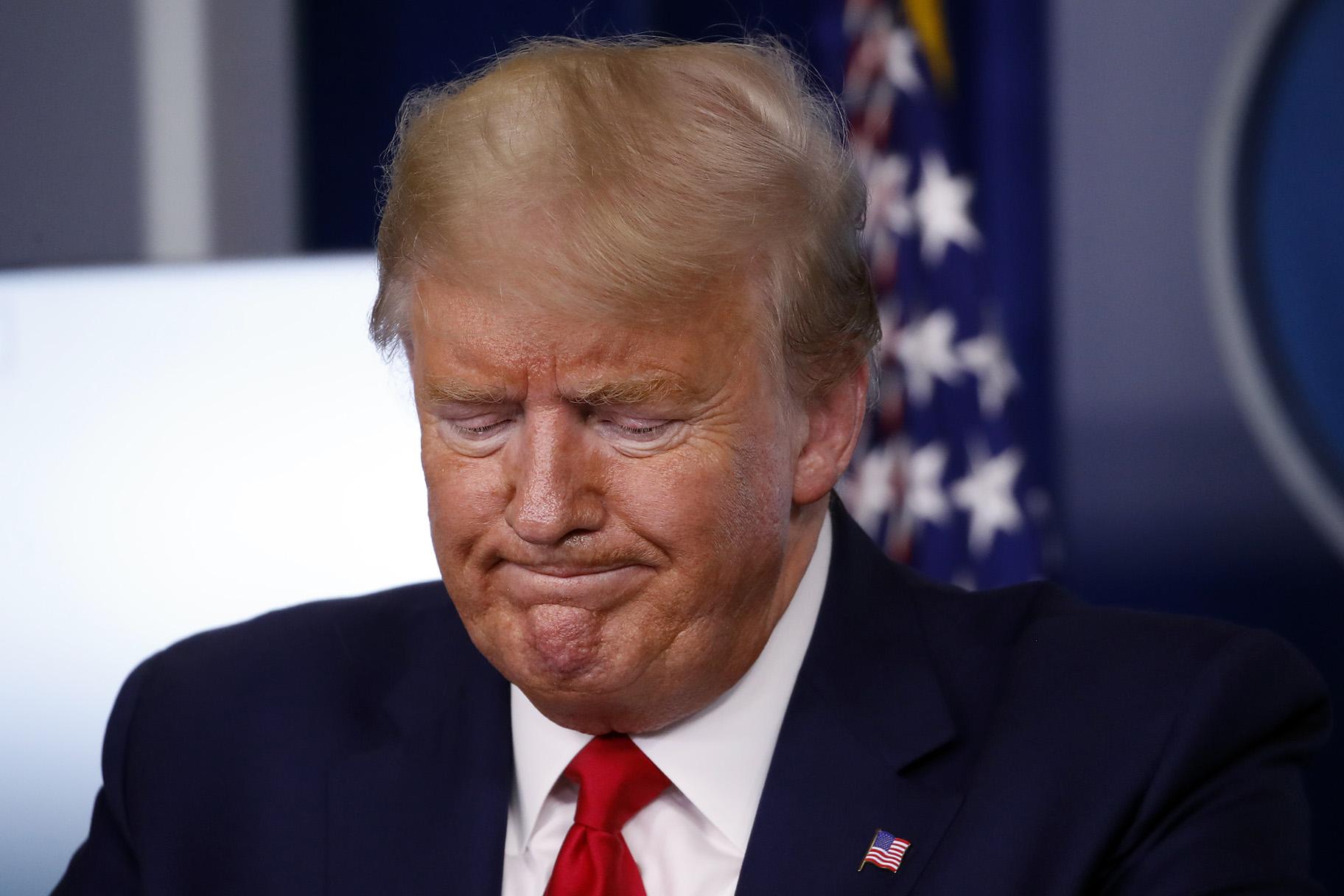 President Donald Trump pauses during a briefing about the coronavirus in the James Brady Press Briefing Room of the White House, Tuesday, March 31, 2020, in Washington. (AP Photo / Alex Brandon)