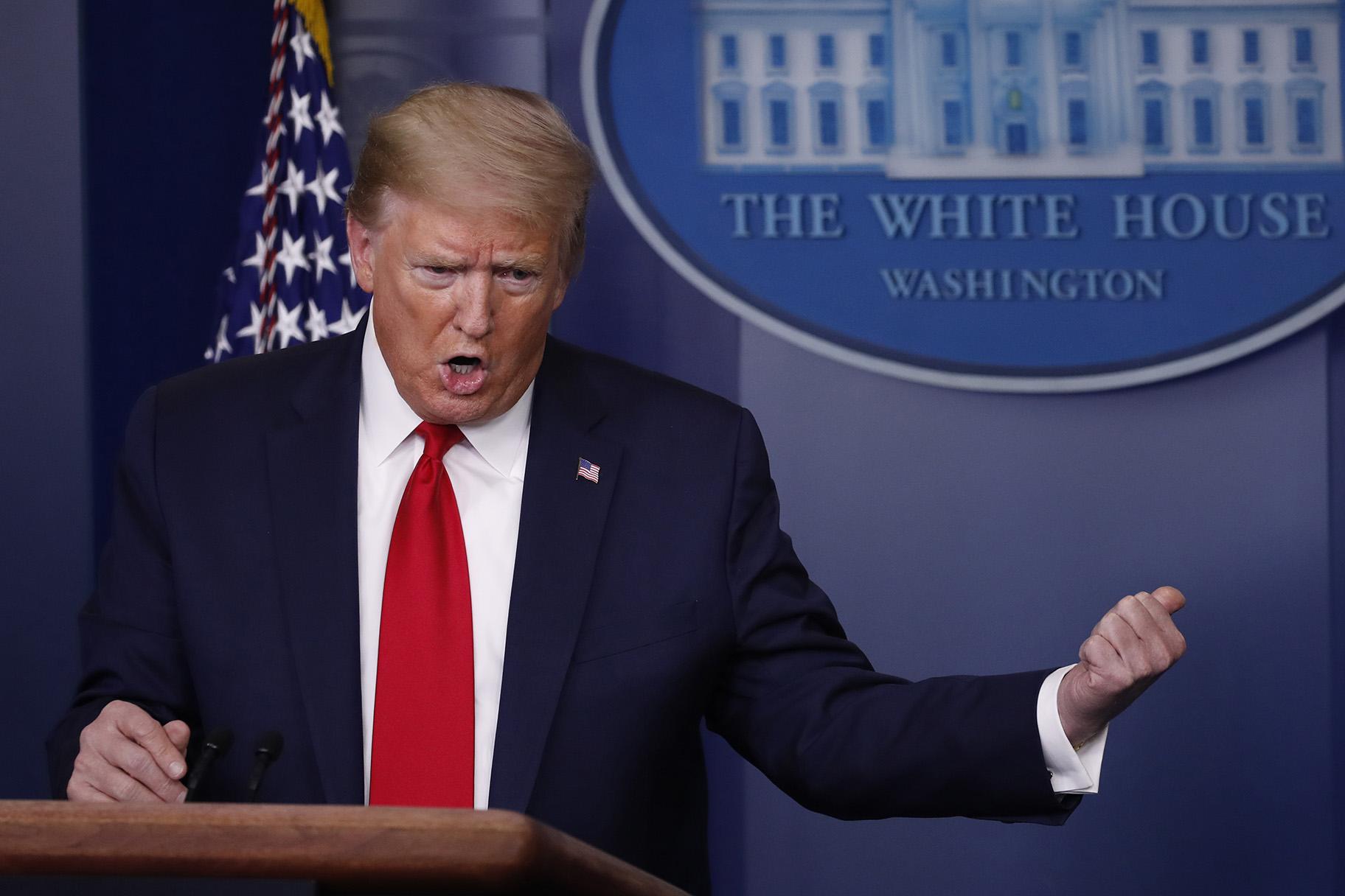 In this April 22, 2020, file photo President Donald Trump speaks about the coronavirus in the James Brady Press Briefing Room of the White House in Washington. (AP Photo / Alex Brandon, File)