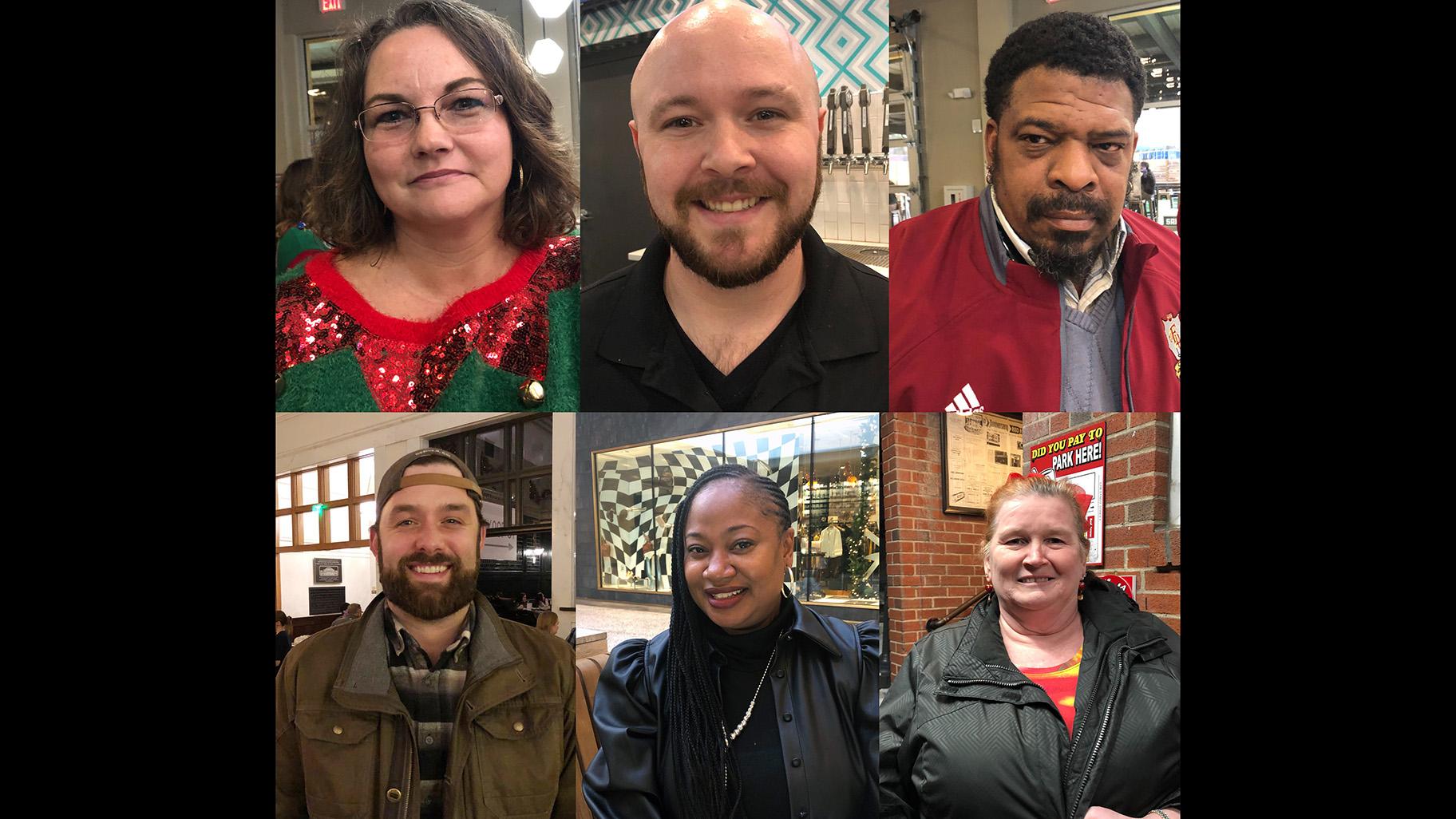 This combination of photographs shows, top row from left: Aimee Brewer, Ben Bolen, Mark McQueen, bottom row from left: Morgan O’Sullivan, Natasha Adams, Alice Cutting, Wednesday, Dec. 18, 2019. (AP Photo)