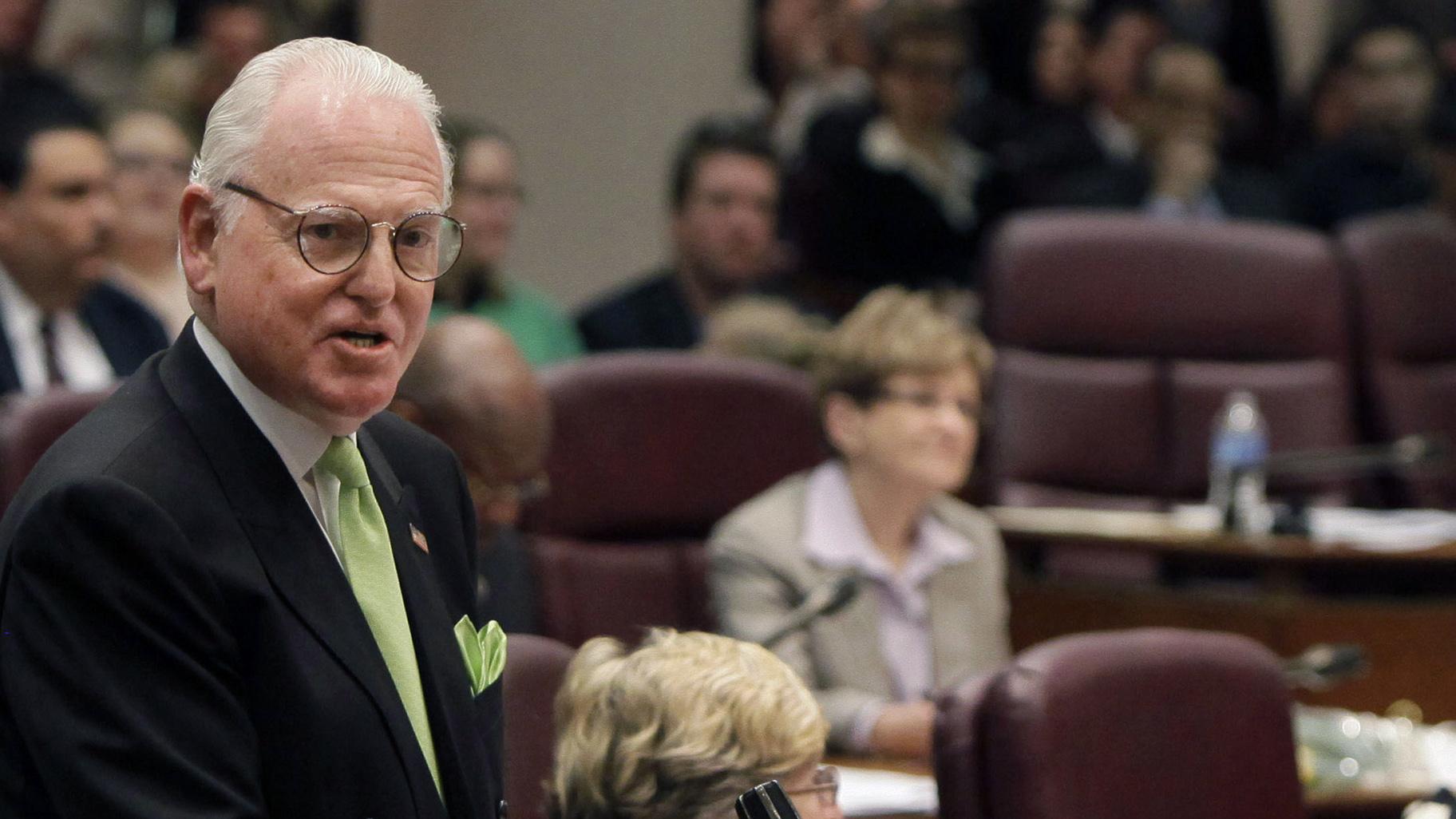 In this May 4, 2011 file photo, Ald. Ed Burke speaks at a Chicago City Council meeting. (AP Photo / M. Spencer Green, File)