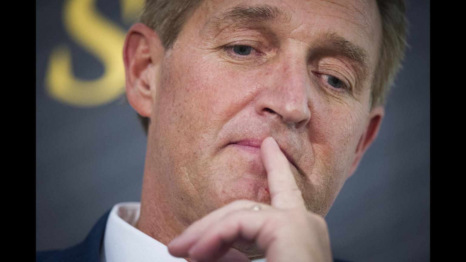 In this Oct. 2, 2018 file photo, Sen. Jeff Flake, R-Ariz. participates in an interview at The Atlantic's “The Constitution in Crisis” forum in Washington. (AP Photo / Cliff Owen, File)