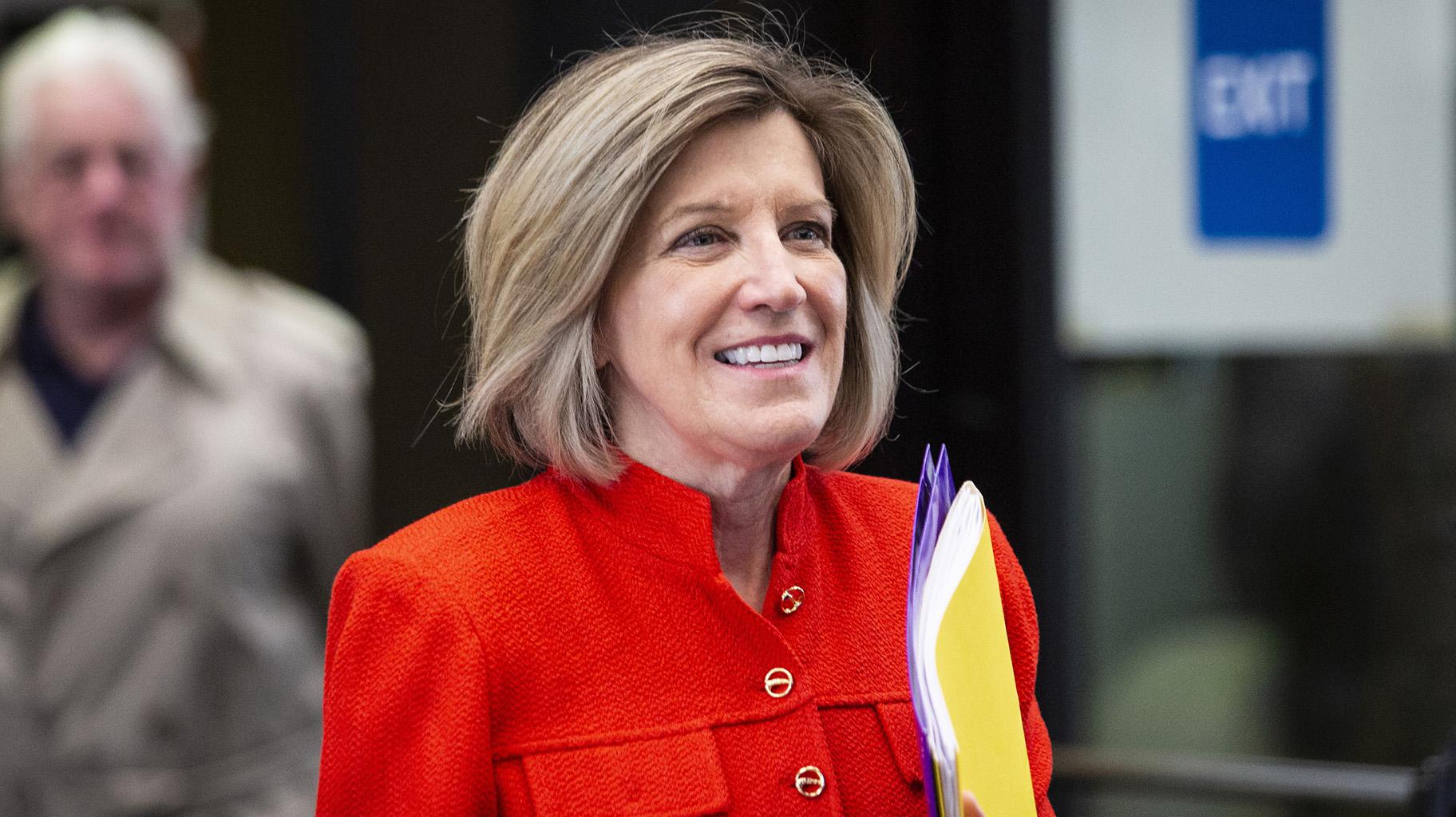 Former state appeals court Judge Sheila O’Brien walks out of the Leighton Criminal Courthouse in Chicago after a hearing about appointing a special prosecutor to investigate the Cook County state’s attorney’s office handling of “Empire” actor Jussie Smollett’s case, Thursday, May 2, 2019. (Ashlee Rezin / Chicago Sun-Times via AP)