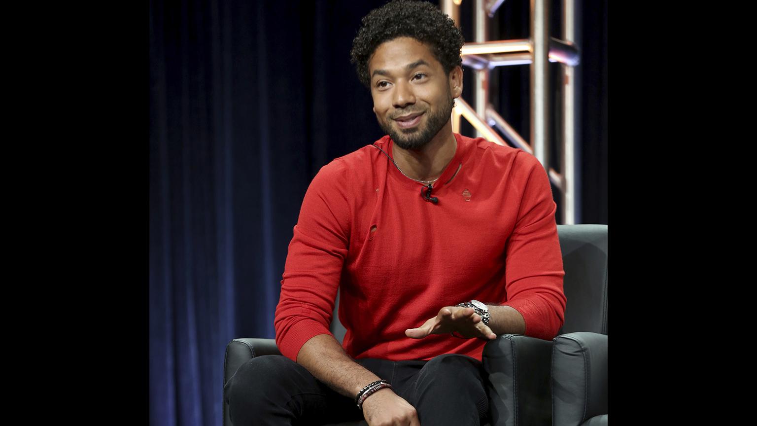 In this Aug. 8, 2017 file photo, Jussie Smollett participates in the “Empire” panel during the FOX Television Critics Association Summer Press Tour at the Beverly Hilton in Beverly Hills, California. (Photo by Willy Sanjuan / Invision / AP, File)