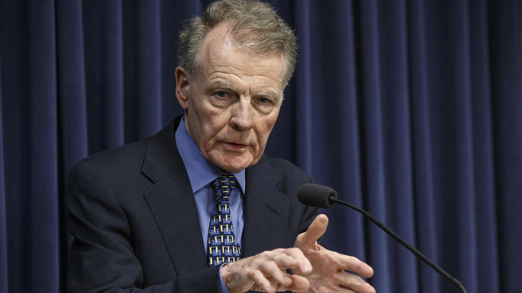 In this July 26, 2017, file photo, Illinois House Speaker Michael Madigan speaks at a news conference at the state capitol in Springfield, Illinois. (Justin Fowler / The State Journal-Register via AP, File)