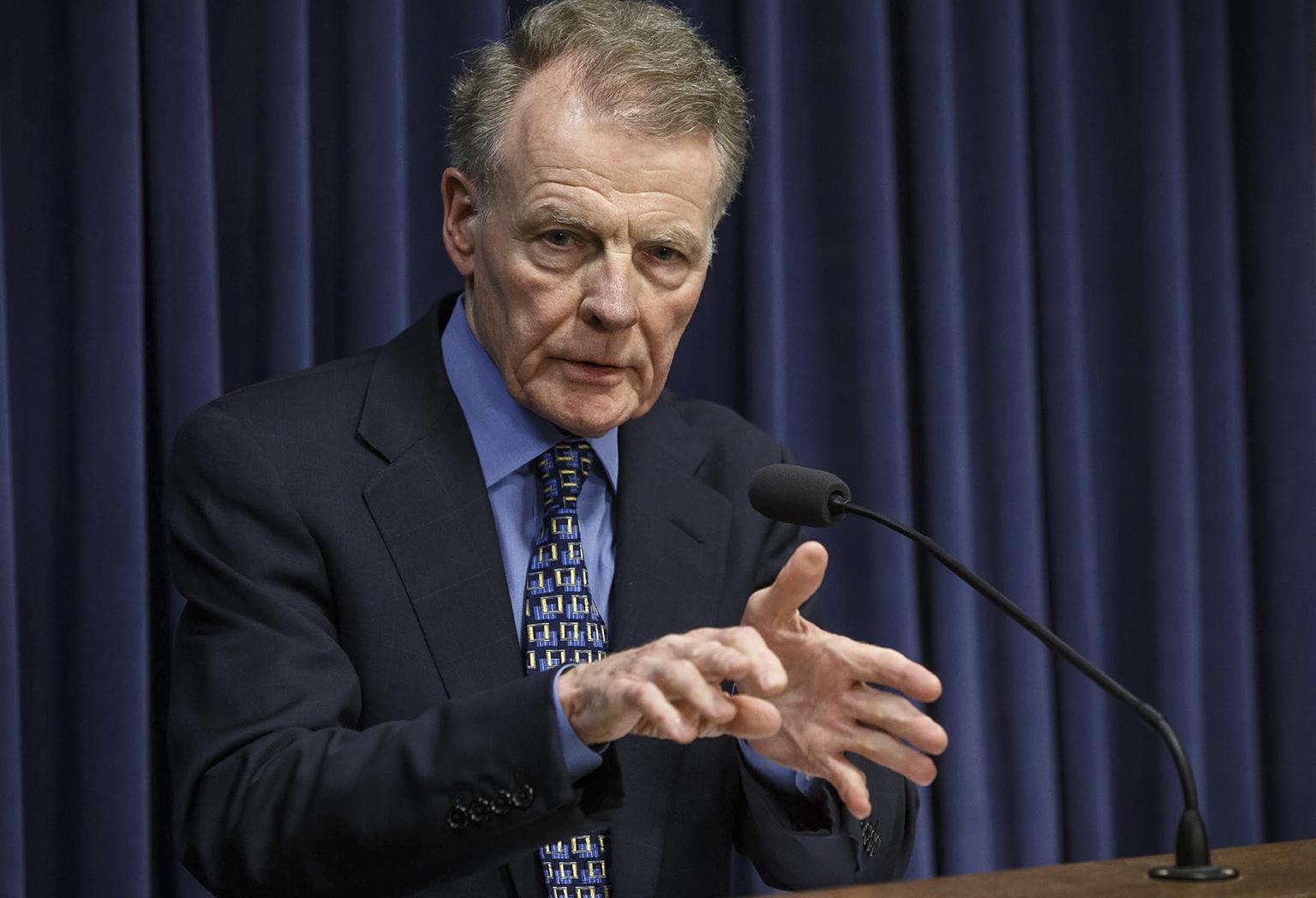 In this July 26, 2017 file photo, Illinois House Speaker Michael Madigan speaks at a news conference at the state capitol in Springfield, Illinois. (Justin Fowler / The State Journal-Register via AP, File)