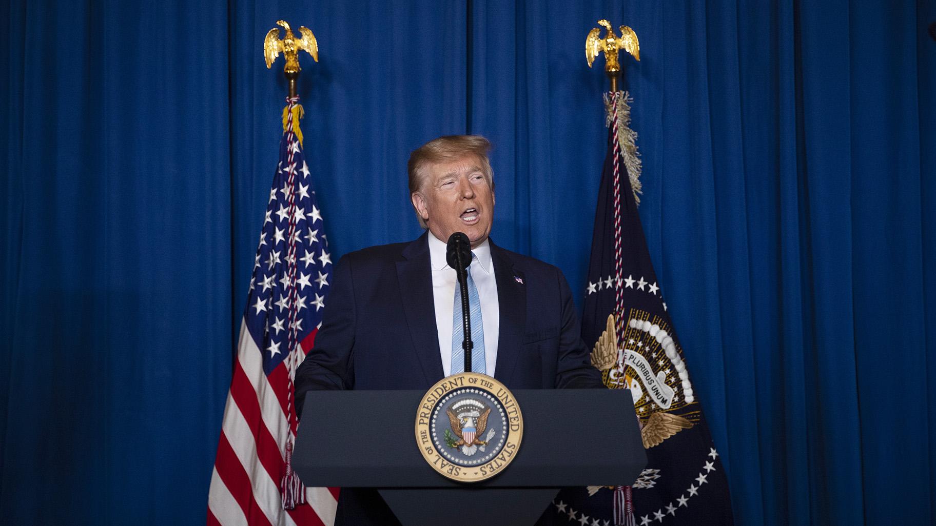 President Donald Trump delivers remarks on Iran, at his Mar-a-Lago property, Friday, Jan. 3, 2020, in Palm Beach, Fla. (AP Photo / Evan Vucci)