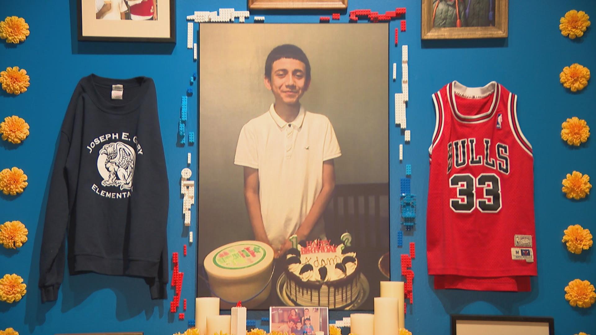 An ofrenda in memory of 13-year-old Adam Toledo who was fatally shot by Chicago police earlier this year. (WTTW News)