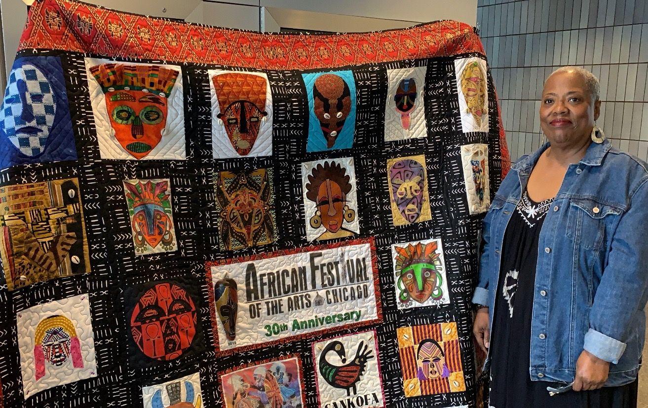 Susan Trice of the Needles and Thread Quilters Guild. (Angel Idowu / WTTW News)