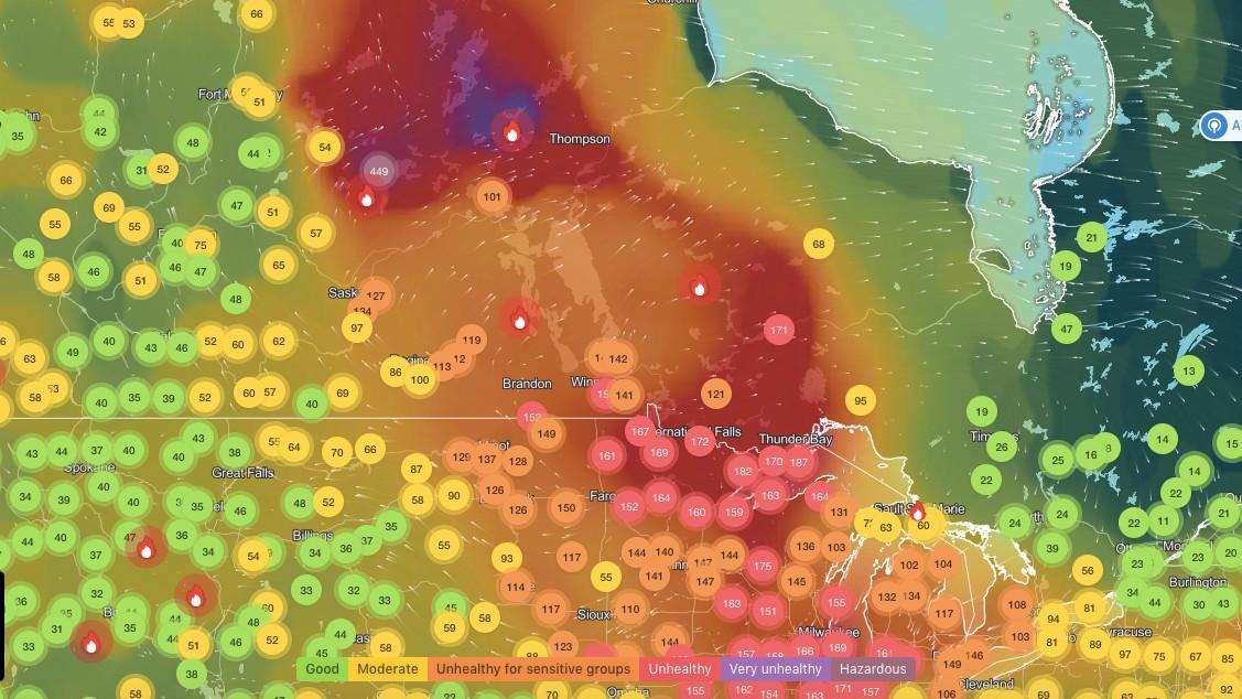 Smoke from Canadian wildfires affected air quality across the Upper Midwest. (IQ Air)