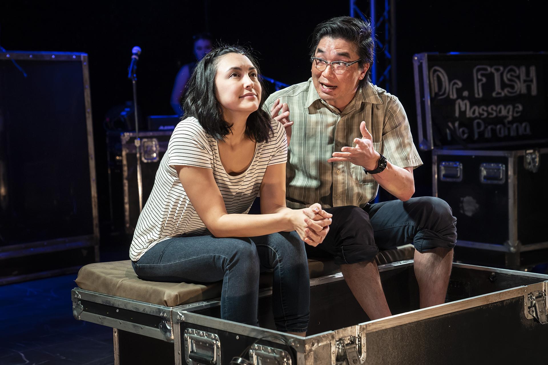 Aja Wiltshire and Greg Watanbe in the play “Cambodian Rock Band.”  (Photo by Liz Lauren)