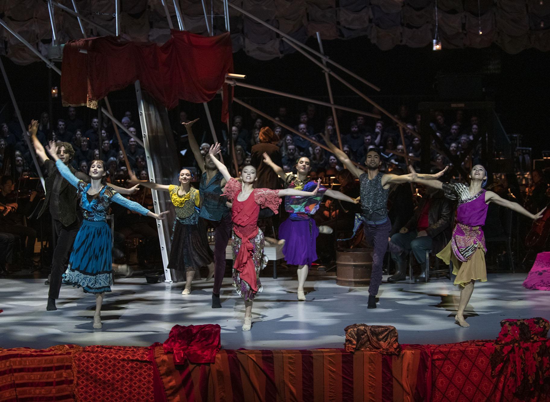 A&A Ballet Dancers (Jonathan Carter, Jose Soares, Tricia Camody, Abigail Dudich, Gabriel Hartman, Sara Jaworski, Autumn Steed, Kaylie Thrun) in “Aleko.” (Photo credit: Michael Brosilow)