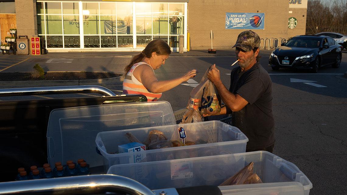 Amanda Allen Hall and her husband, John Hall pack up their truck after a session of careful grocery shopping March 19, 2026, at the Carbondale Kroger. (Photo provided.)
