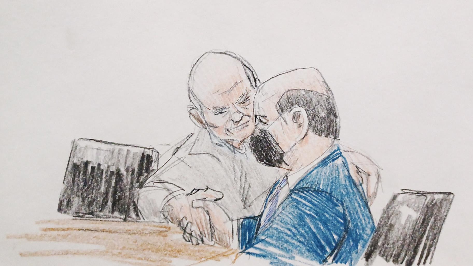 Peter Andrews, a former aide to Ed Burke, shakes hands with lawyer Patrick Blegen after he is acquitted on all charges against him. 