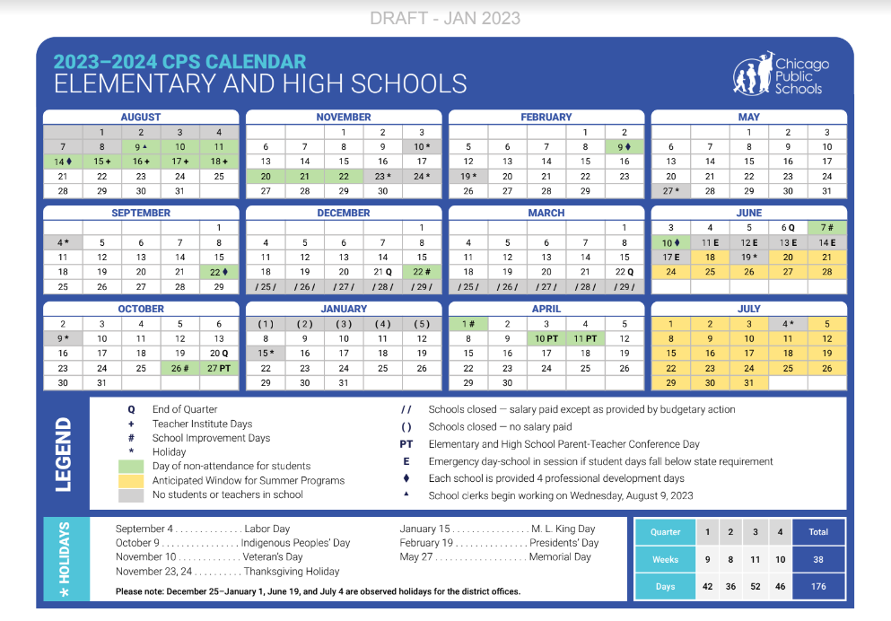 Chicago Public Schools' proposed calendar for the 2023-24 academic year (Chicago Public Schools)