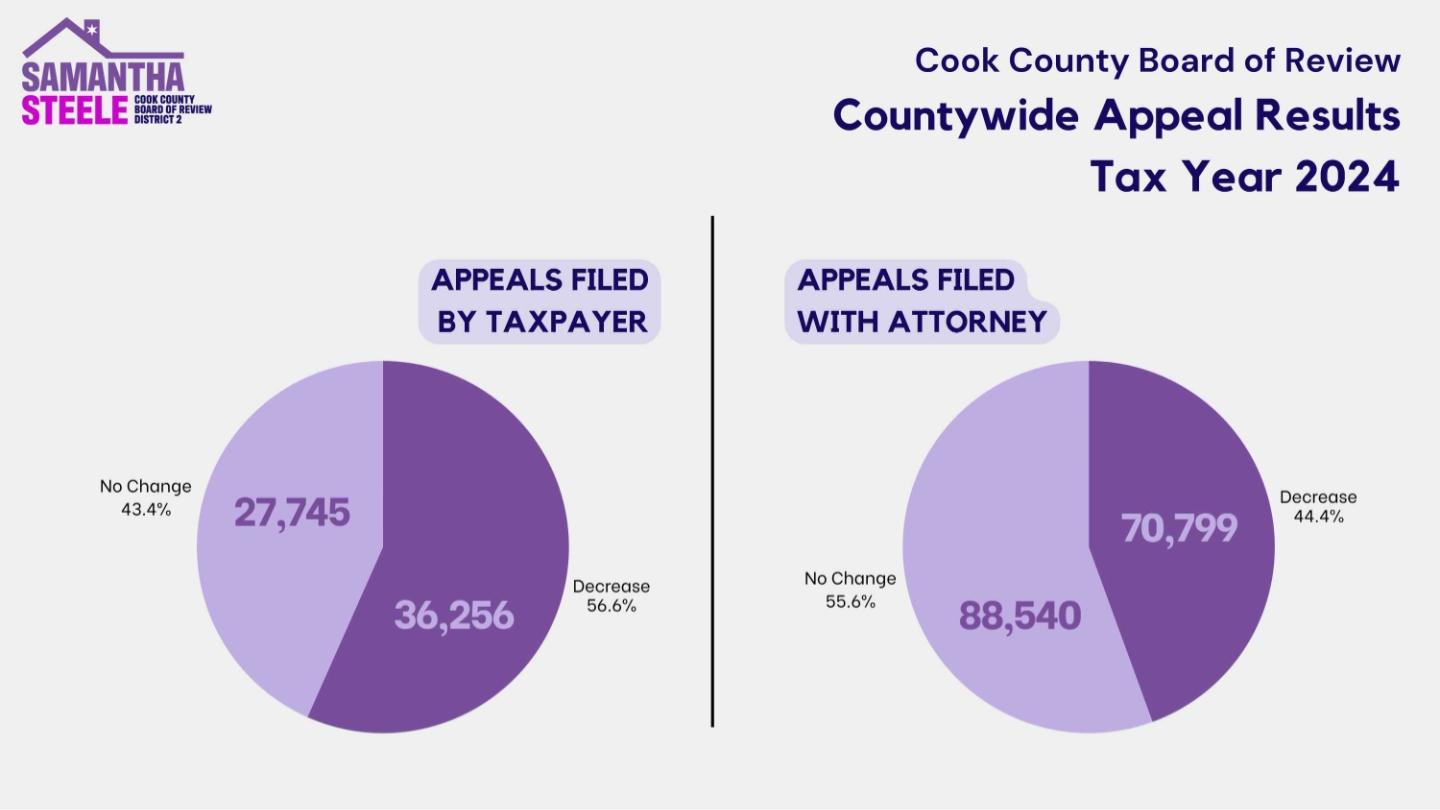 A chart shows the rate of successful property tax appeals in Cook County. 