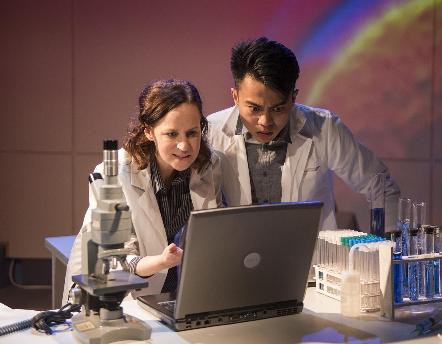 Ashley Neal and Glenn Obrero in the world premiere of “Scientific Method.” (Photo credit: Michael Brosilow)