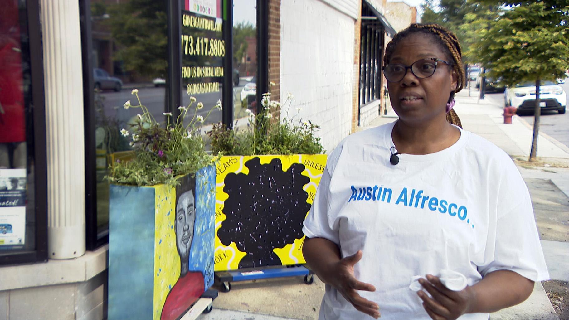 Tina Augustus, executive director and the Austin Chamber of Commerce are working on bringing an outdoor dining program to the neighborhood, as a part of the citywide Alfresco program. (WTTW News)