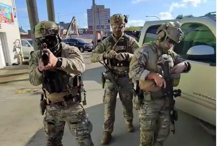 An image taken from a video entered as evidence in the court case, showing the moment before a federal agent shot a pepper ball at Enrique Bahena on Thursday, Oct. 23, 2025. (Provided)