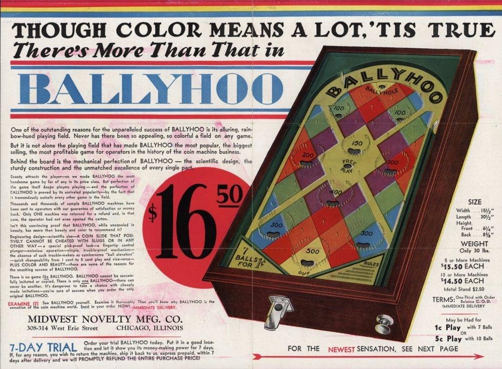 Bally pinball machine, 1932