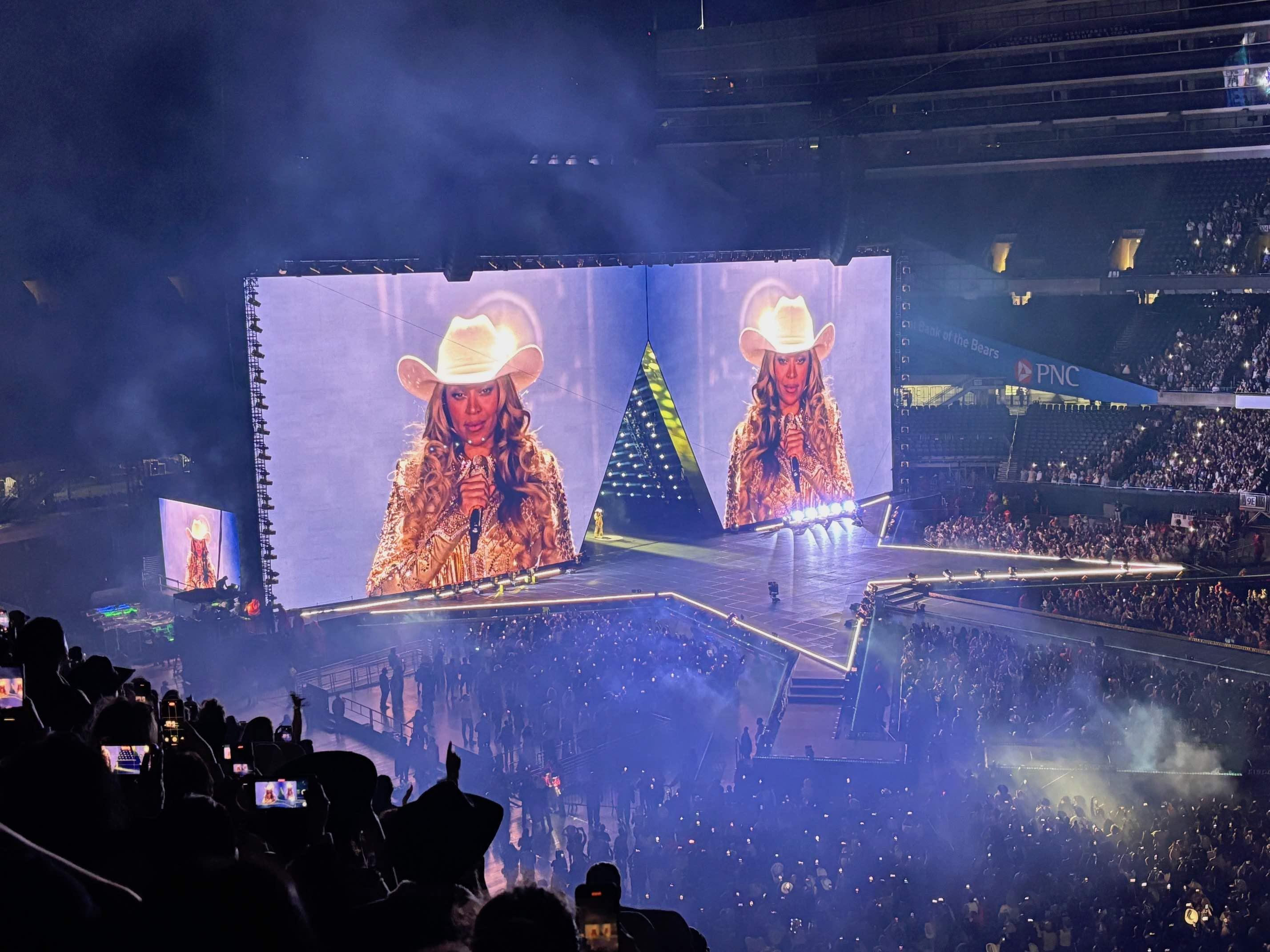Opening night of Beyoncé’s Cowboy Carter tour at Soldier Field was delayed more than three hours but she hit the stage once storms passed, May 15, 2025. (Nick Blumberg / WTTW News)