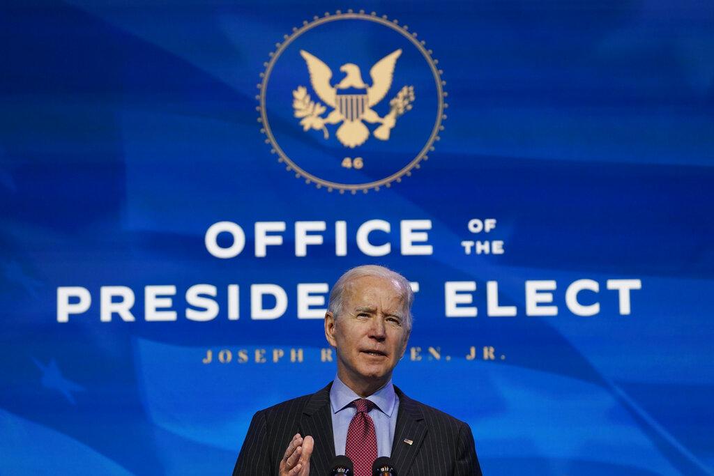 President-elect Joe Biden speaks during an event at The Queen theater in Wilmington, Del., Friday, Jan. 8, 2021, to announce key administration posts. (AP Photo / Susan Walsh)