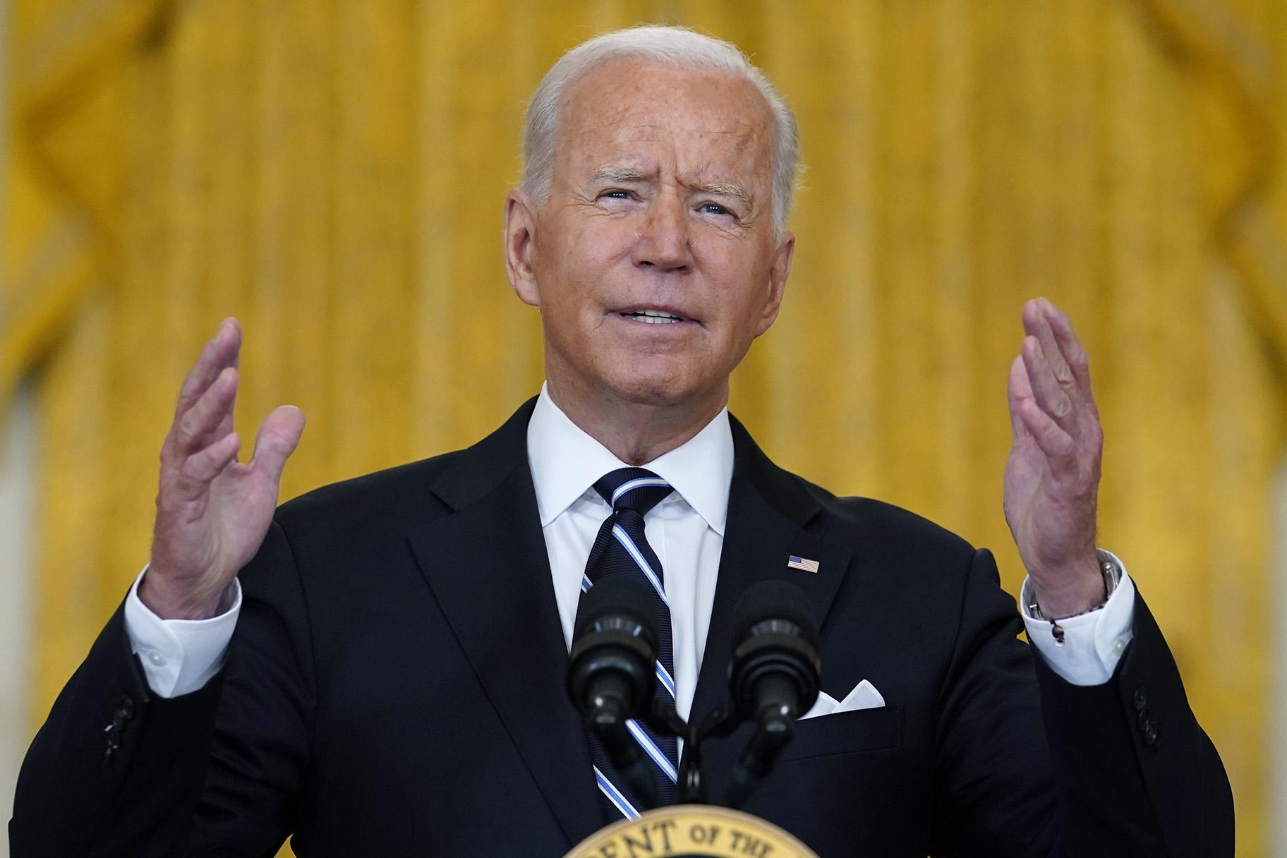 President Joe Biden speaks from the East Room of the White House in Washington, Wednesday, Aug 18, 2021, on the COVID-19 response and vaccination program. (AP Photo / Susan Walsh)