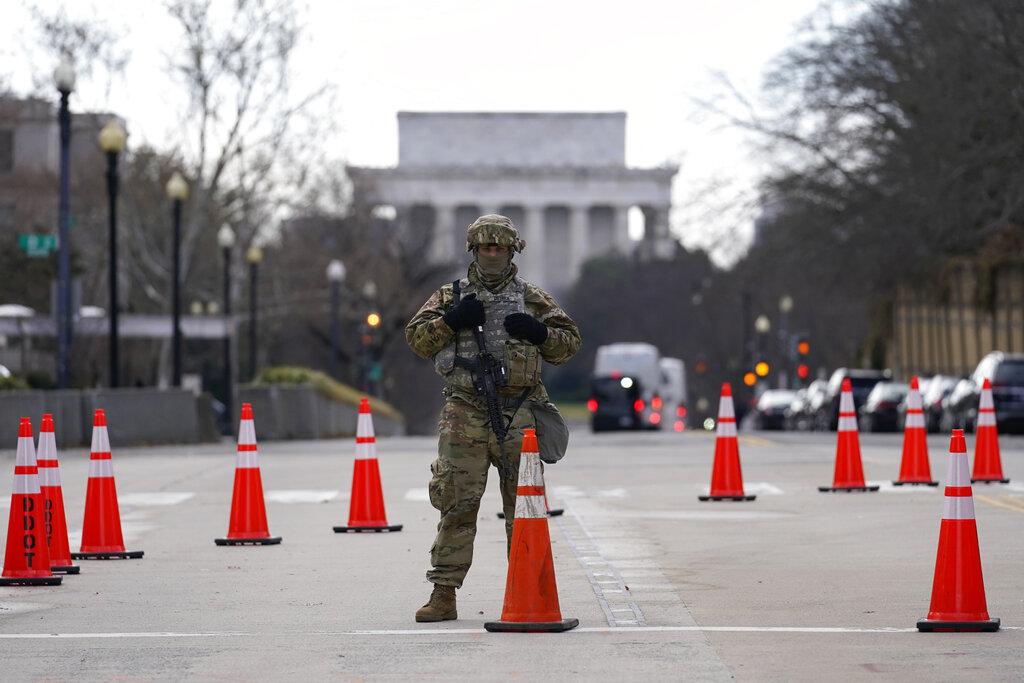 A National Guard stands at a road block near the Supreme Court ahead of President-elect Joe Biden’s inauguration ceremony, Wednesday, Jan. 20, 2021, in Washington. (AP Photo / Gerald Herbert)